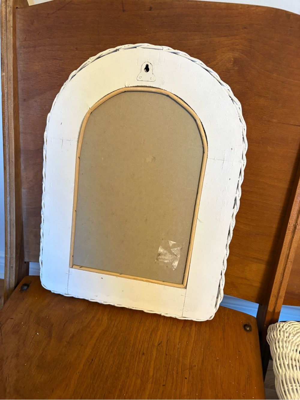 Vintage White Wicker Arch Wall Mirror - Picture 2 of 2
